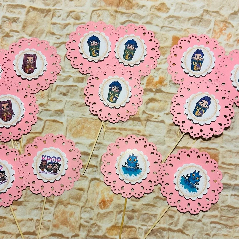 Pink KPOP Demon Hunters Jumbo Cupcake Toppers 3.5”